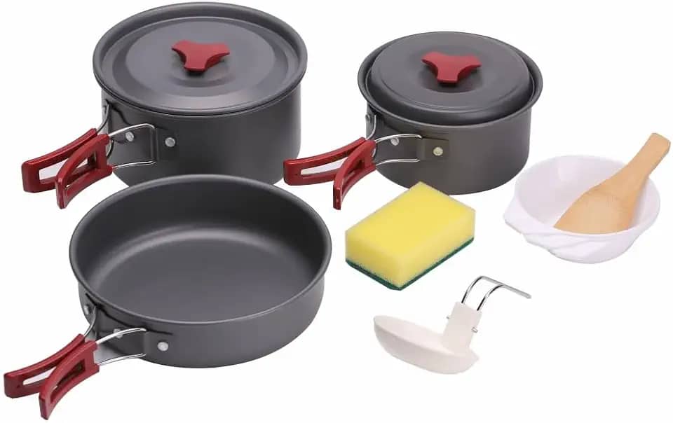 NTK, Conjunto de Panelas Camp 3 com 9 Peças com Frigideira e Tigelas para Acampamento em Alumínio e Aço.