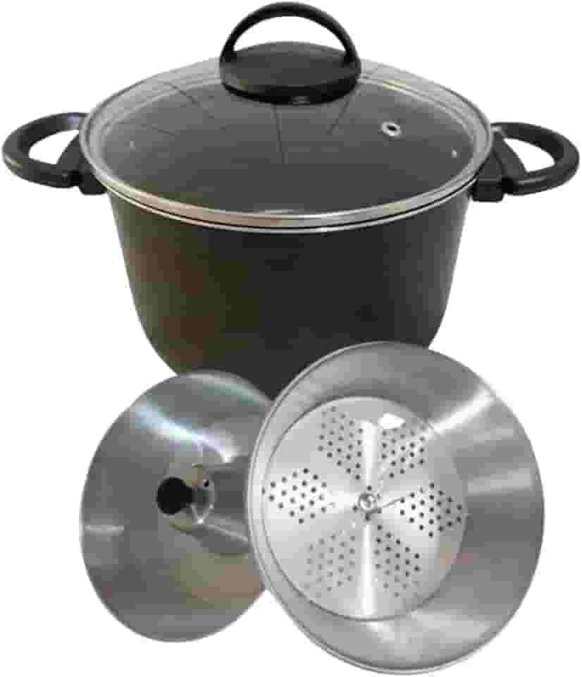 Panela 3 Em 1 Tampa de Vidro Forma Pudim Banho Maria Cozimento Vapor Cuscuz Antiaderente (Preto)