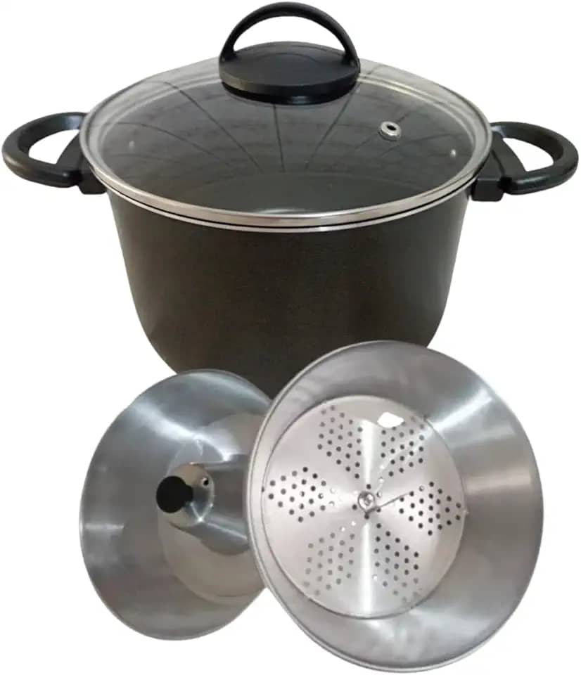 Panela 3 Em 1 Tampa de Vidro Forma Pudim Banho Maria Cozimento Vapor Cuscuz Antiaderente (Preto)