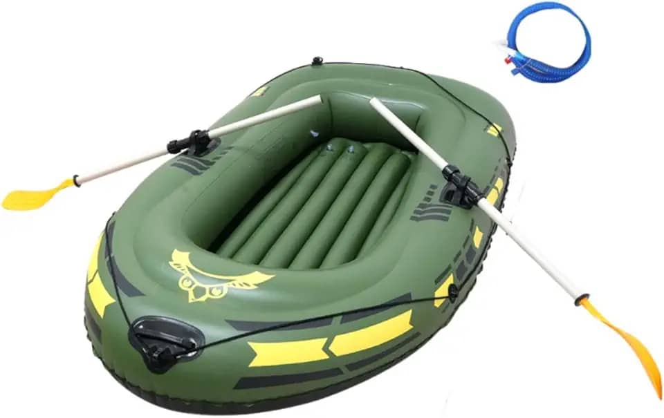 Barco inflável para caiaque com 4 câmaras de ar para lagoas, lagos, rios, flutuante para 2 pessoas