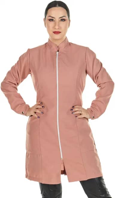 Jaleco Feminino Oxford Zíper Manga Longa Preto