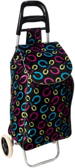 Carrinho de Feira Dobrável, Estampado, Metal e Tecido Cetim, 96x35x28cm, 94L, Alça Ergonômica, Design Compacto, Para Compras e Mercado