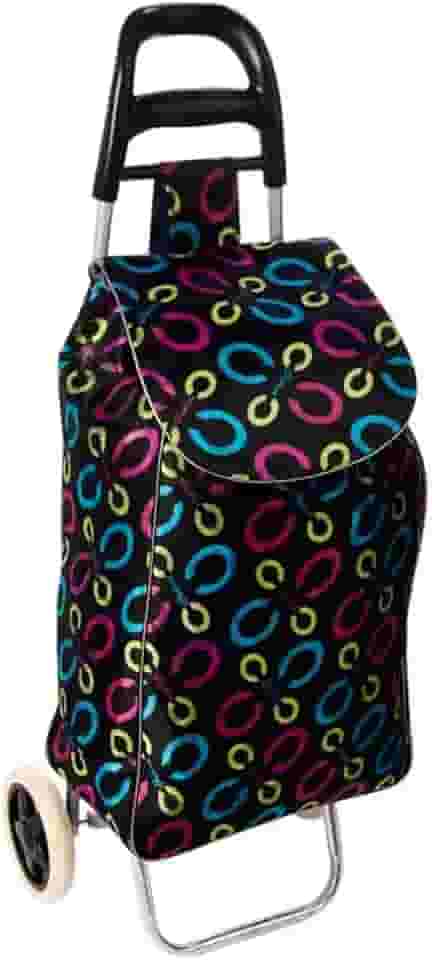 Carrinho de Feira Dobrável, Estampado, Metal e Tecido Cetim, 96x35x28cm, 94L, Alça Ergonômica, Design Compacto, Para Compras e Mercado