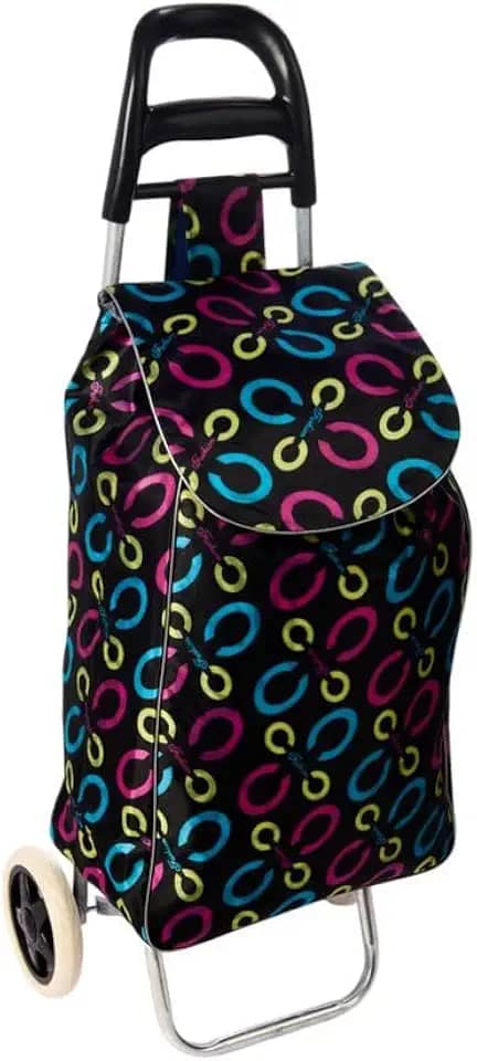 Carrinho de Feira Dobrável, Estampado, Metal e Tecido Cetim, 96x35x28cm, 94L, Alça Ergonômica, Design Compacto, Para Compras e Mercado