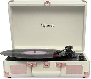 Raveo Vitrola Sonetto Rose Gold com Conexão Bluetooth, USB Reproduz e Grava, Radio FM, Saída Auxiliar e Bivolt