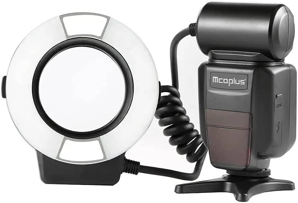 Mcoplus 14EXT-C 5500K Macro TTL Ring Flash Lite com lâmpada LED AF Assist para câmeras Canon E-TTL/760D 750D 550D 650D 450D 700D 600D 60D 70D 50D 40D 7D 6D 5D Mark II III
