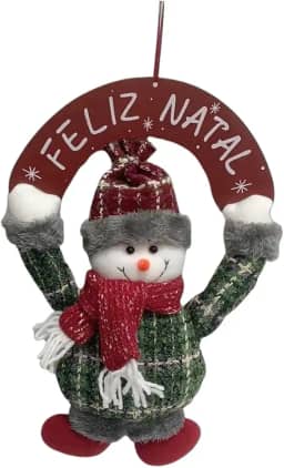 Guirlanda Decorativa de Natal, Boneco de Neve com Placa 'Feliz Natal', 26 x 35 cm (Neve)