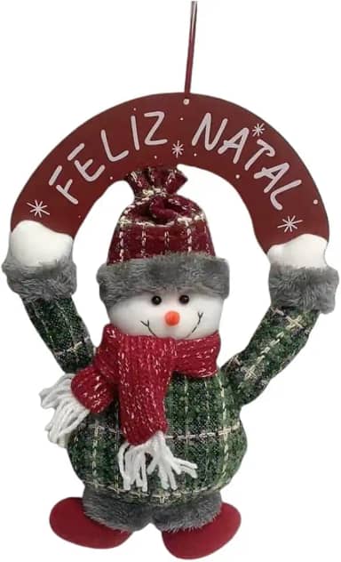 Guirlanda Decorativa de Natal, Boneco de Neve com Placa 'Feliz Natal', 26 x 35 cm (Neve)