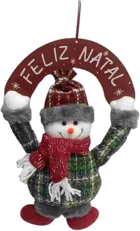 Guirlanda Decorativa de Natal, Boneco de Neve com Placa 'Feliz Natal', 26 x 35 cm (Neve)