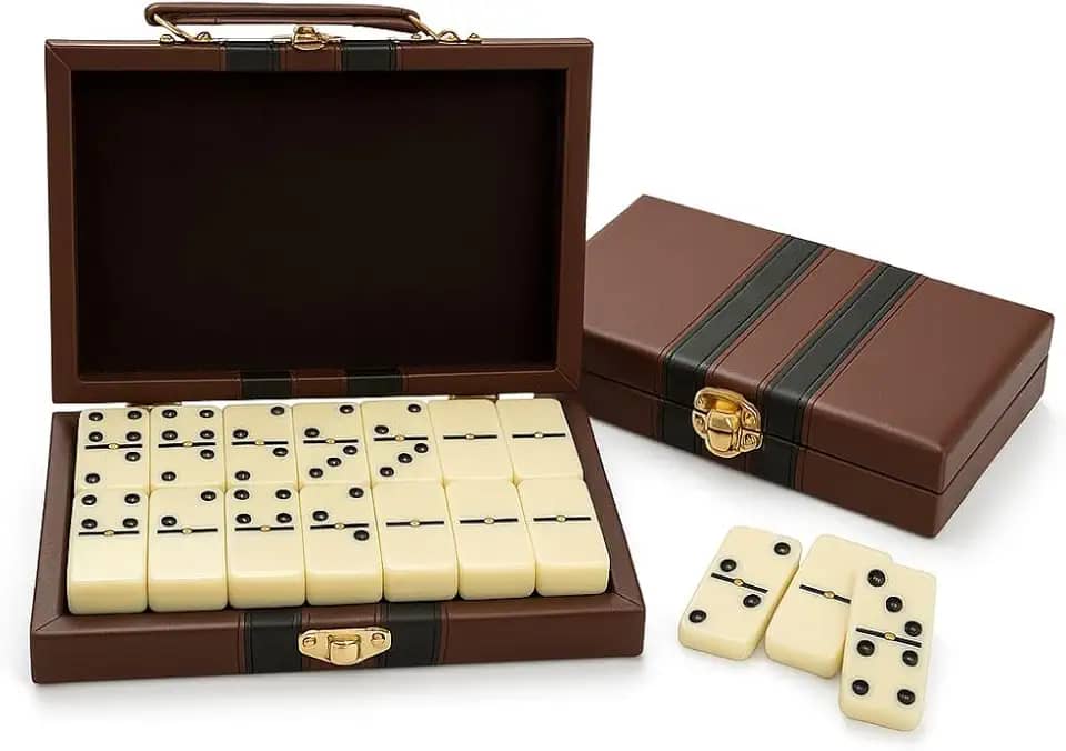 Dominó De Osso Profissional Pedras Grandes 28 Peças Maleta