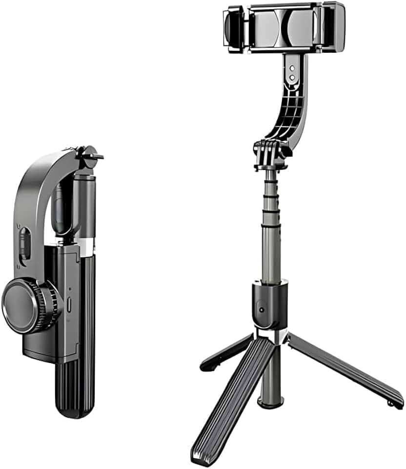 Estabilizador Gimbal Portátil de 3 Eixos para Celular com Tripé de Aderência e Bastão De Selfie 360º
