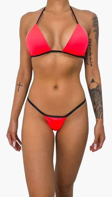 Biquíni Micro Fio Preto Marquinha Do Bronze Do Esparadrapo (Rosa Neon)