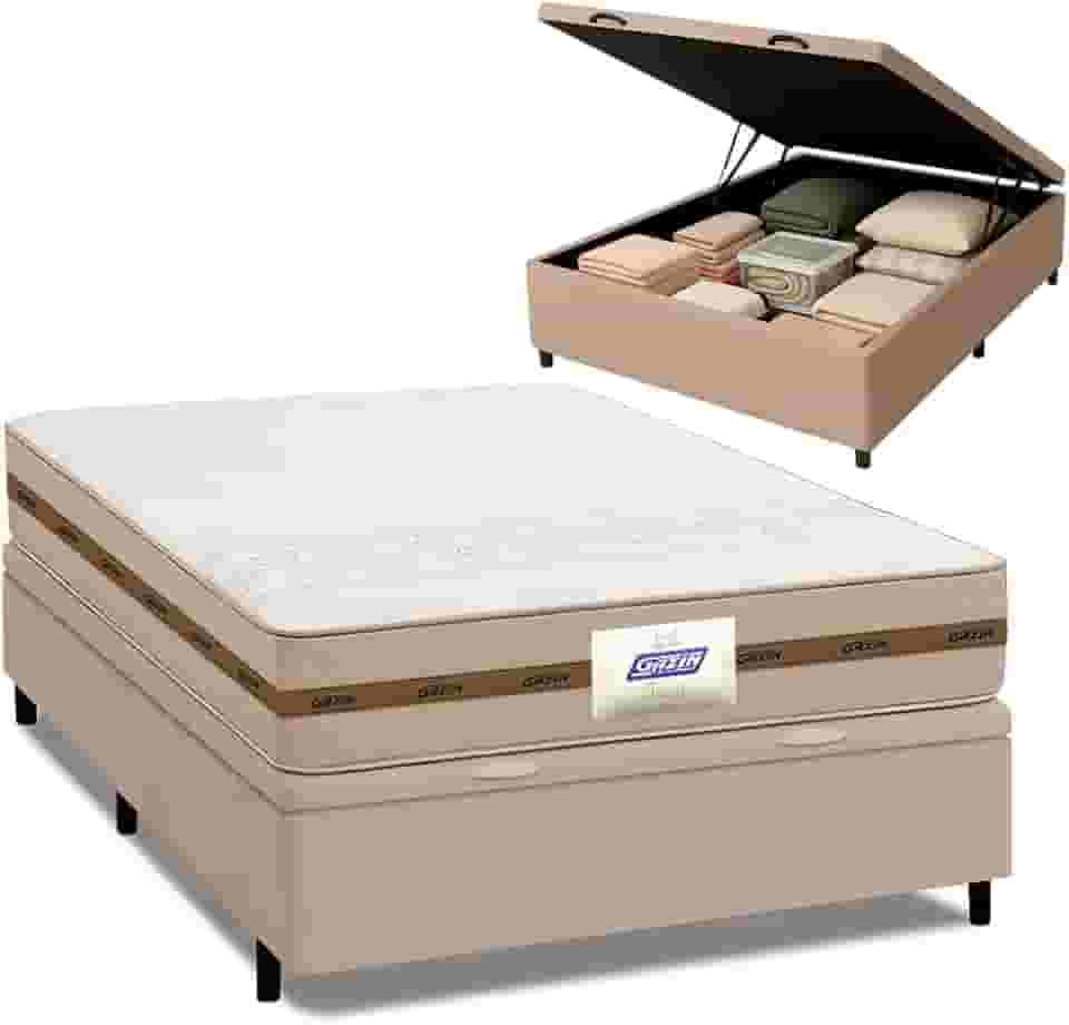 Cama Box Baú Casal Colchão Molas Flora Bege 138x188x60cm Marrom