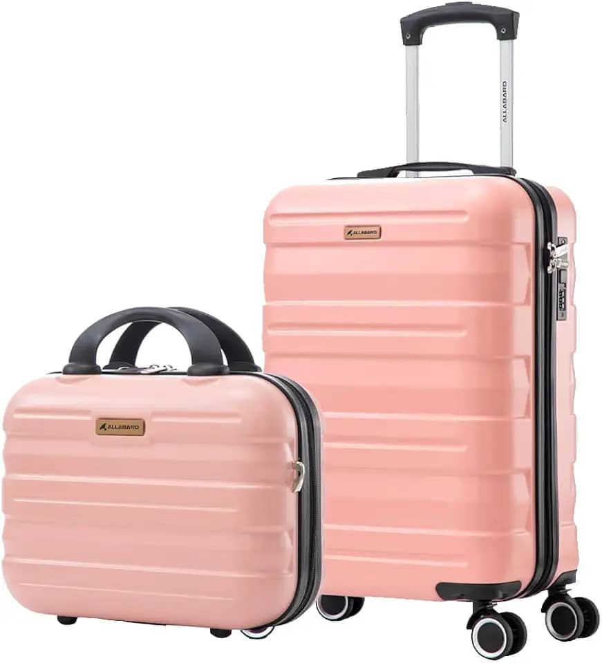 Kit Mala Bordo Com Frasqueira Bagagem de Mão ABS Rígido Allabard Viagem Internacional Avião (P045 NV - Rose)