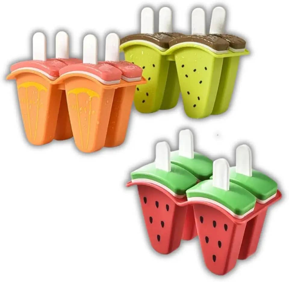 Kit 4 Formas Moldes para Picolé Caseiro Frutas Divertidas Reutilizável Livre de BPA