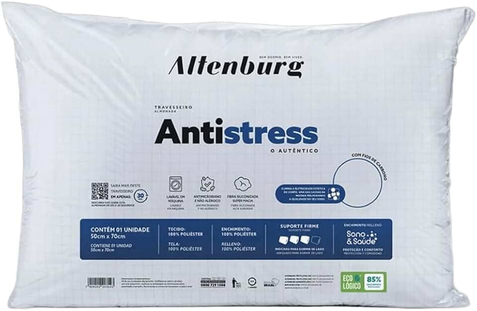 Altenburg Travesseiro Antistress, 50 x 70 cm, Branco, Suporte Médio, Fios de Carbono