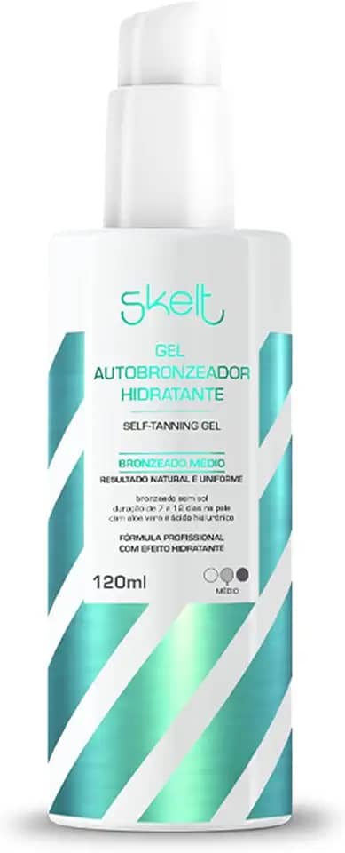 Skelt Gel Autobronzeador 120ml, Textura Leve, Fácil Absorção, Bronzeado Média a Intenso, Fragrância Agradável, 7 a 12 Dias, Não Possui Cor-Guia, Todos os Tipos de Pele