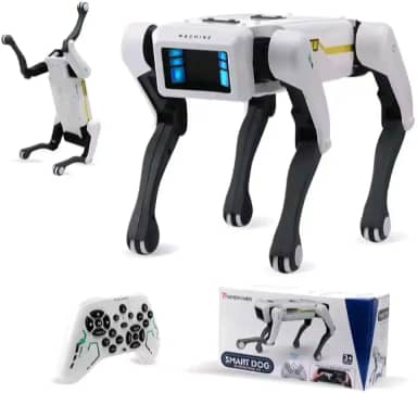 Robô Inteligente Smart Dog, Controle Remoto sem Fio, Corpo Articulado, Branco e Preto