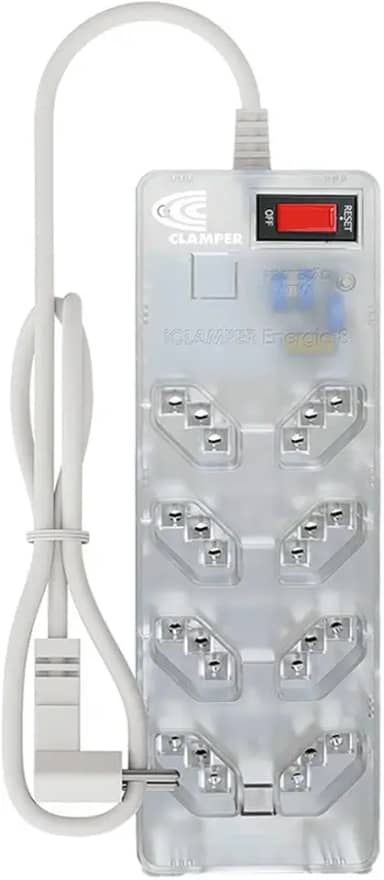Filtro de Linha iCLAMPER Energia 8 com Proteção contra Surtos Elétricos(DPS) 8 Tomadas, 3 Pinos, 10 Amperes para PC, Notebook, Monitor, Impressora, PS5, Alexa e etc, Bivolt, Cabo de 1m Transparente