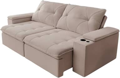 Sofá Retrátil e Reclinável 3 Lugares 2,12m c/Porta Copos Entrada USB Veludo San Diego