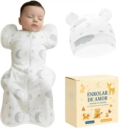 Swaddle Dream Up – Charutinho, Saco de Dormir Ajustável e Cueiro, Swaddle de Transição, Melhora o Sono e Acalma o Reflexo do Susto – Essencial para Recém-nascidos (0 a 3 meses) Nuvens P