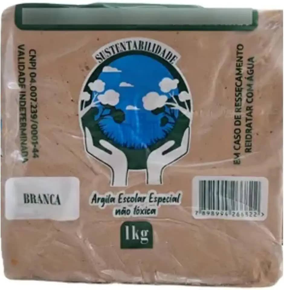 Argila Escolar Branca para Modelagem, Não Tóxica, 1kg