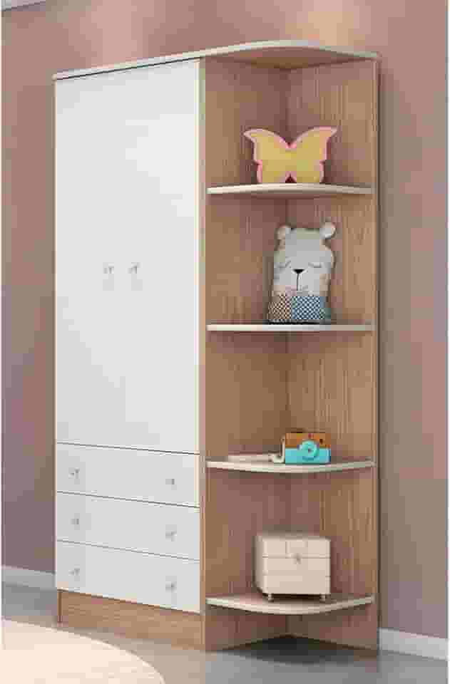 Guarda Roupa Infantil Catavento 2 Portas Carvalho/Branco - Bela Móveis