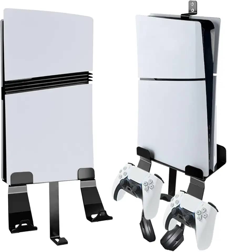 Suporte de parede de metal para PS5/PS5 Slim/PS5 Pro, kit de suporte de parede atrás da TV compatível com PS5/PS5 Slim Disc e console de edição digital (preto)