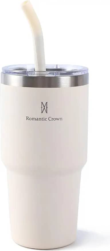 Copo Térmico de Aço Inoxidável 591ml, com Canudo e Tampa, Garrafa Termica Isolada a Vácuo Copos Garrafas Termo Pequeno Para Viagem Portátil, Para Água, Chá Gelado, Café, Smoothies e Muito Mais