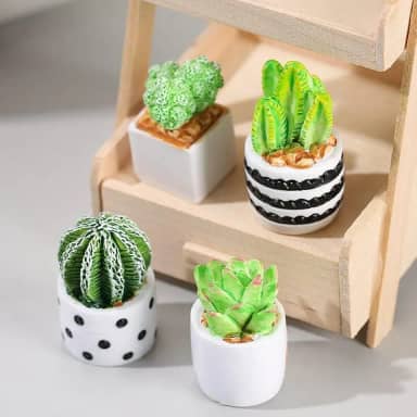 4 peças de plantas artificiais fofas de resina artificial cacto em vaso ornamentos de mesa para casa