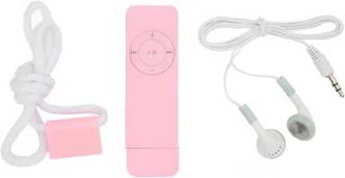 MP3 Player, Music Player portátil com fone de ouvido e cordão, som sem perdas, suporte até 64 GB, pequeno mp3 player para viagens esportivas (Rosa)