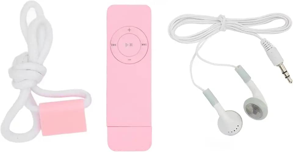 MP3 Player, Music Player portátil com fone de ouvido e cordão, som sem perdas, suporte até 64 GB, pequeno mp3 player para viagens esportivas (Rosa)