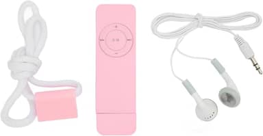 MP3 Player, Music Player portátil com fone de ouvido e cordão, som sem perdas, suporte até 64 GB, pequeno mp3 player para viagens esportivas (Rosa)