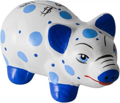 Cofrinho Porquinho Em FaiançA Artesanal - Para Guardar Moedas E Dinheiro, Lindo Para DecoraçãO(Porquinho Azul Com Bolinhas M)