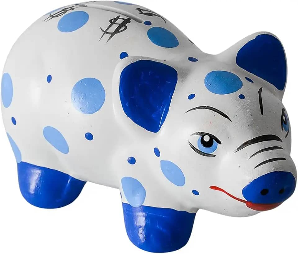 Cofrinho Porquinho Em FaiançA Artesanal - Para Guardar Moedas E Dinheiro, Lindo Para DecoraçãO(Porquinho Azul Com Bolinhas M)