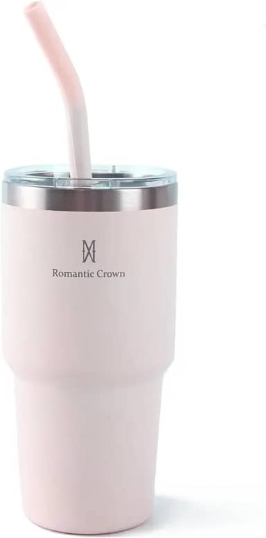 Copo Térmico de Aço Inoxidável 591ml, com Canudo e Tampa, Garrafa Termica Isolada a Vácuo Copos Garrafas Termo Pequeno Para Viagem Portátil, Para Água, Chá Gelado, Café, Smoothies e Muito Mais