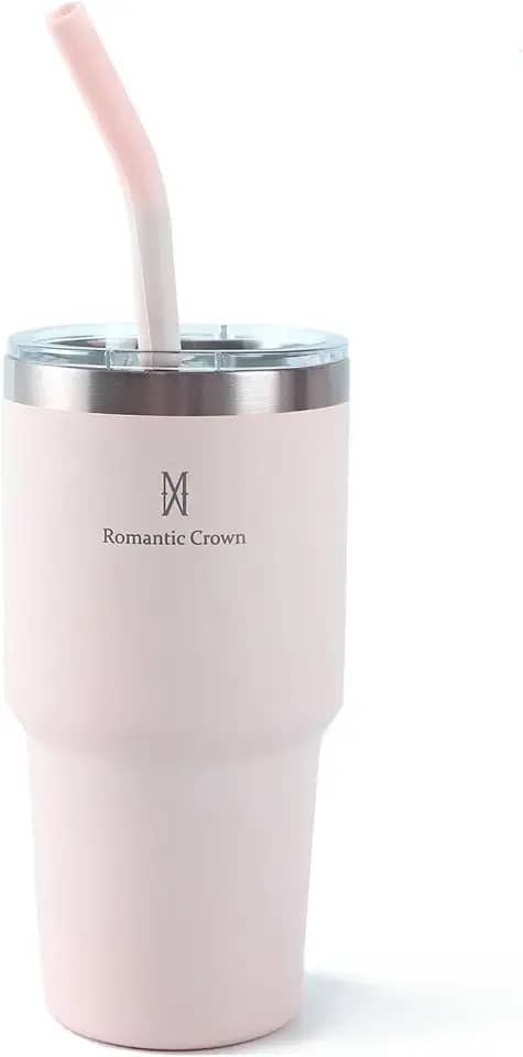 Copo Térmico de Aço Inoxidável 591ml, com Canudo e Tampa, Garrafa Termica Isolada a Vácuo Copos Garrafas Termo Pequeno Para Viagem Portátil, Para Água, Chá Gelado, Café, Smoothies e Muito Mais