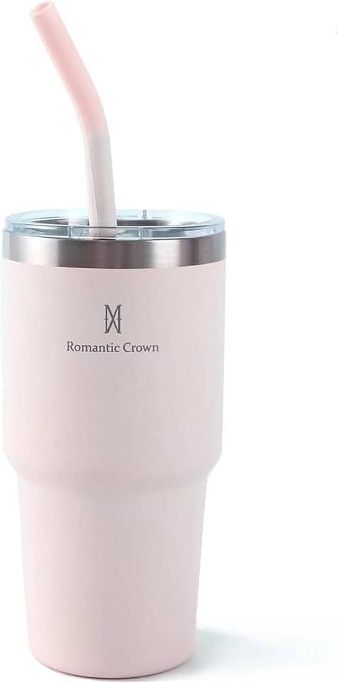 Copo Térmico de Aço Inoxidável 591ml, com Canudo e Tampa, Garrafa Termica Isolada a Vácuo Copos Garrafas Termo Pequeno Para Viagem Portátil, Para Água, Chá Gelado, Café, Smoothies e Muito Mais