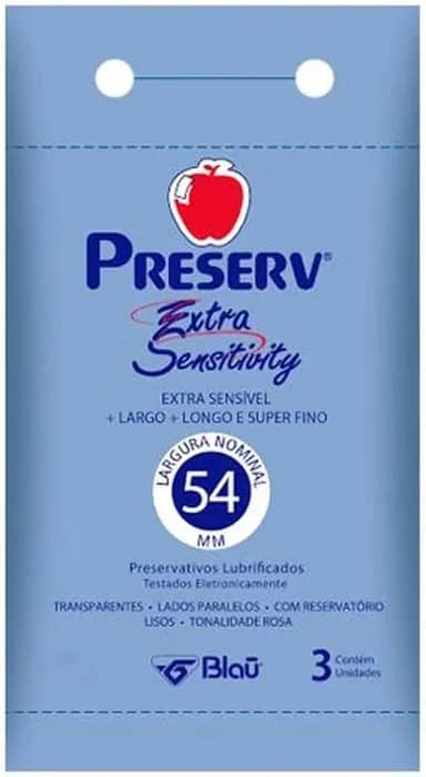 Preservativo Preserv Extra Sensitivity Lubrificado com Óleo de Silicone com 3 Unidades, Preserv