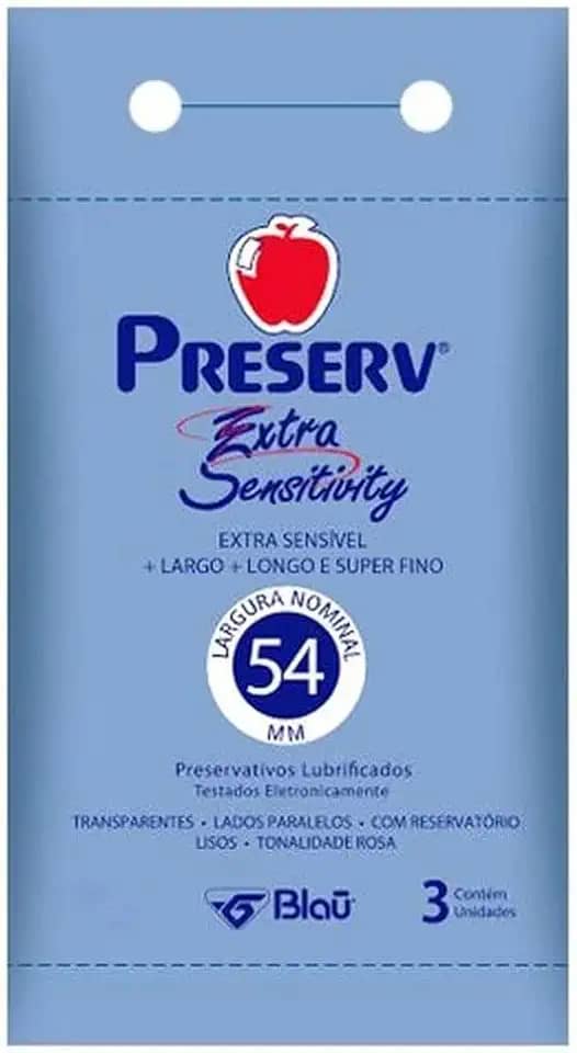 Preservativo Preserv Extra Sensitivity Lubrificado com Óleo de Silicone com 3 Unidades, Preserv
