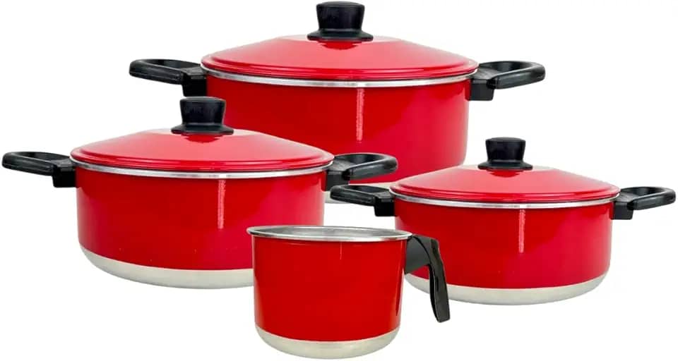 Conjunto de Panelas de Alumínio com 3 Caçarolas e 1 Fervedor (Leiteira) Vermelho
