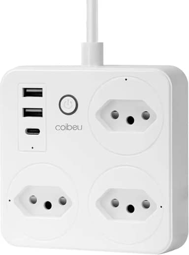 Filtro de Linha, Tomada Inteligente Wifi, Extensão Tomada, Regua Tomada, Regua de Energia, 3 Tomadas, 2 Interfaces USB, 1 Porta USB Tipo-C, Suporte para Controle Por Voz, Controle de celular (Branco)