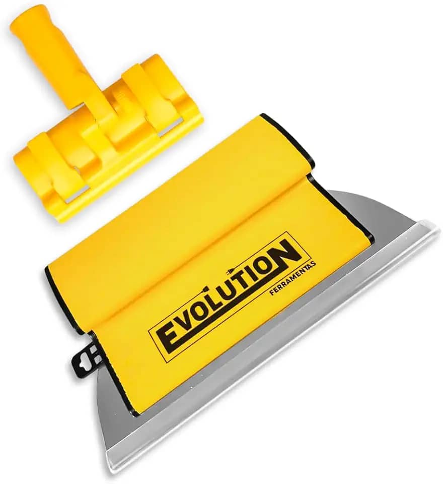 Desempenadeira Berox para massa acrílica 25 cm em Aço Inoxidável Evolution + Suporte Alongador para Massa Corrida e Textura Kit Profissional - Amarelo