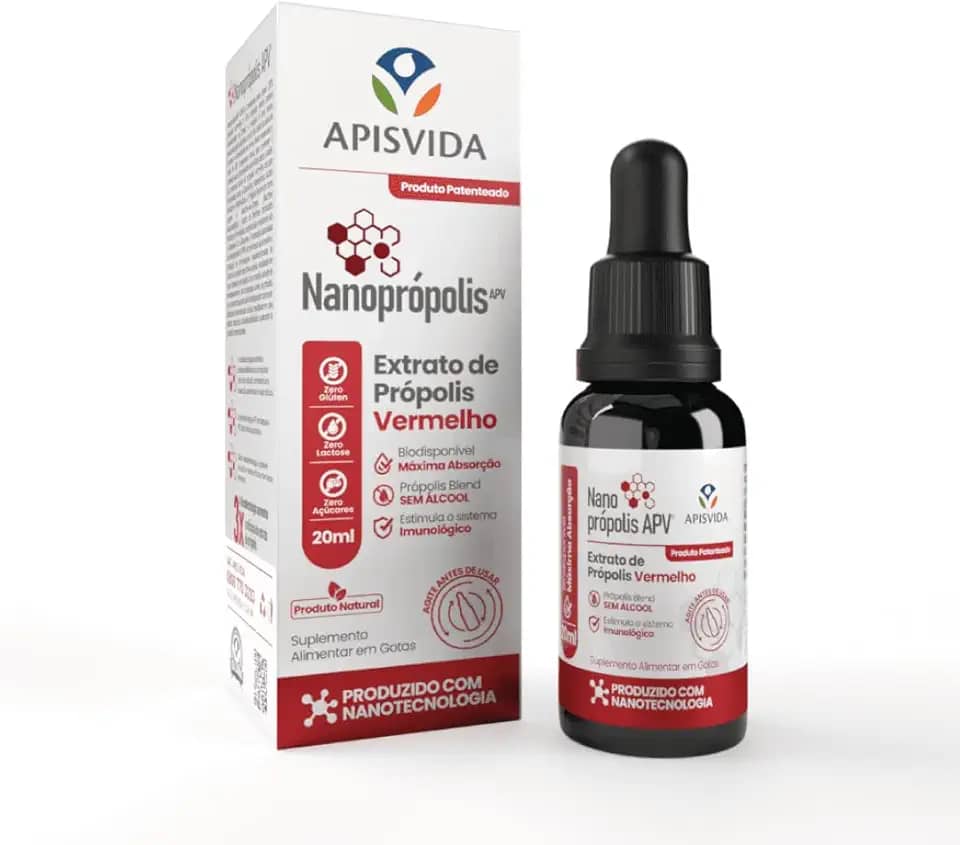 Apis Vida Nanoprópolis APV® - Extrato de Própolis Vermelho - Estimula o Sistema Imunológico - Sem Álcool e Zero Glutén - 20ml