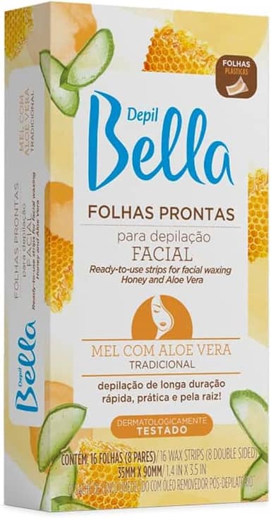 Folha Pronta para Depilação Facial Mel com Aloe Vera 16 Fls, Depil Bella