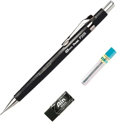 Pentel Lapiseira Sharp P200 0.5mm Preta + Grafites + Borracha 0.5mm SM/P205-AMBP