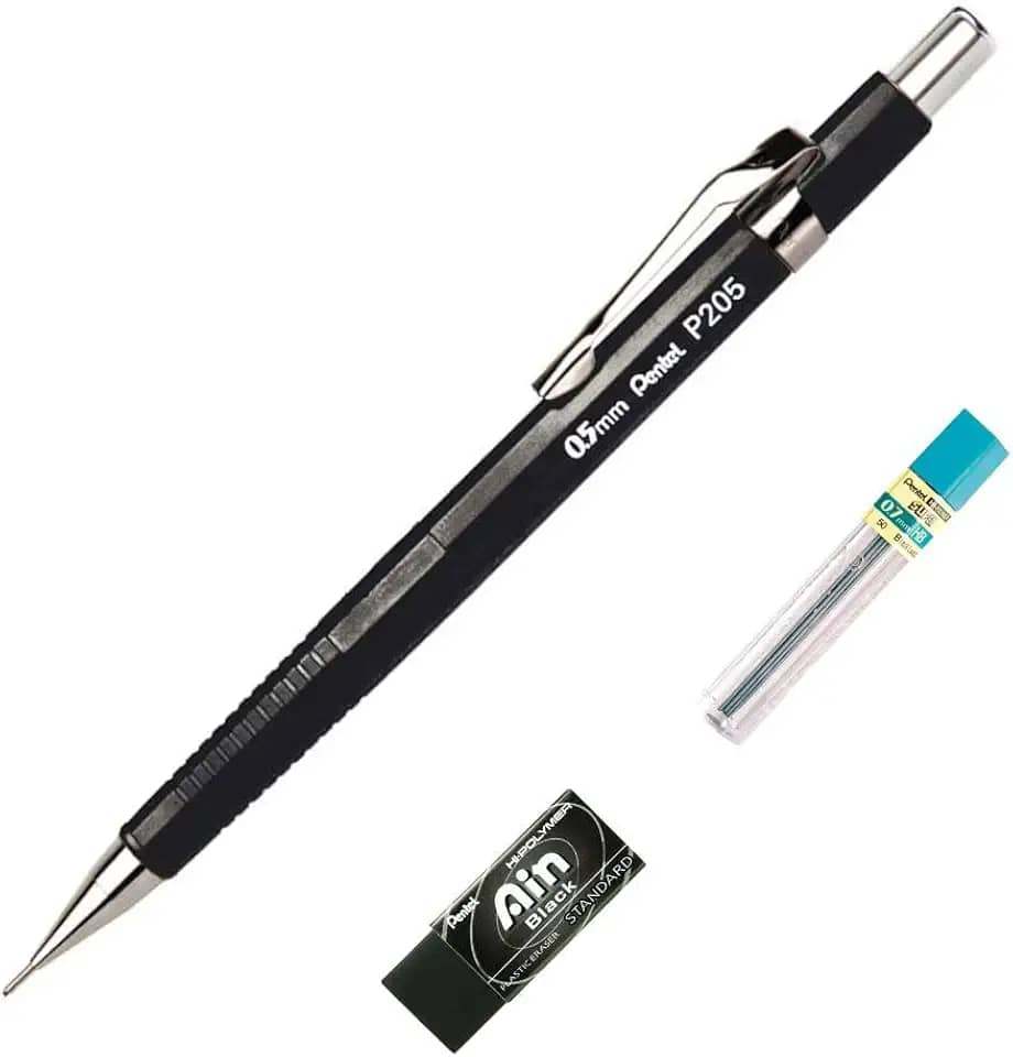 Pentel Lapiseira Sharp P200 0.5mm Preta + Grafites + Borracha 0.5mm SM/P205-AMBP