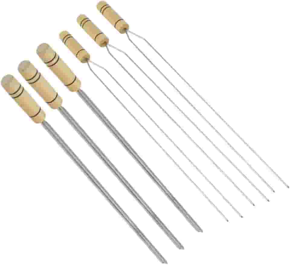 Kit 6 Espetos - 3 Duplo Inox e 3 Espada Inox com cado de Madeira