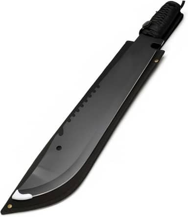 Lucena Facão Full Teng Militar Tático, Lâmina Preta 36cm em Aço Inox, Cabo 14cm, para Camping, Pesca, Trilhas, Caça, com Bainha em Poliéster