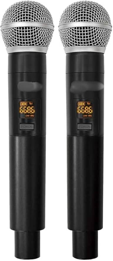 Microfone Sem Fio Profissional Duplo Dylan DW-602 Max – UHF com 26 Canais, Visor Digital e Cápsula Cardioide